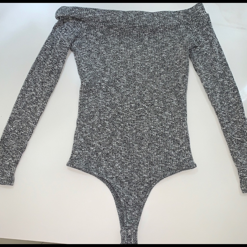 Off the shoulder gray bodysuit
